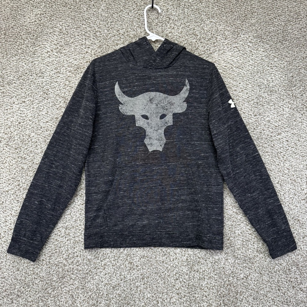 Under Armour Project Rock Hoodie Sweatshirt Men's‎ Size Small Gray Pullover Bull